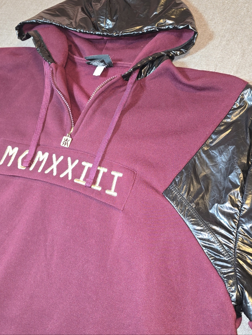 Red Ape Men's Burgundy Quarter-Zip Hoodie & Faux Leather Black 5XL Soft